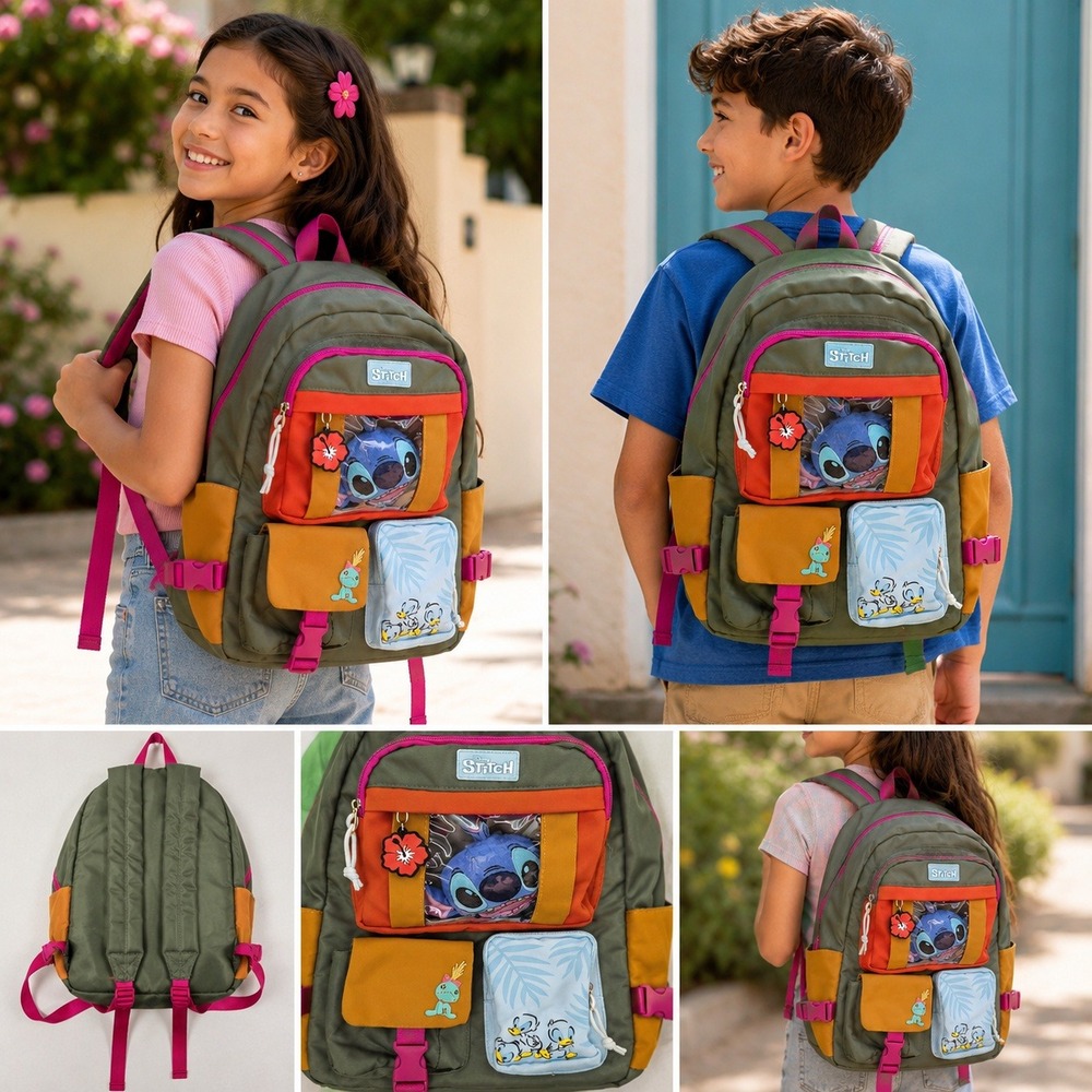 Disney Stitch Bioworld Backpack Scrump Plush Donald Duck Nephews Multi Pocket